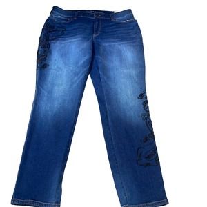 NEW WHBM denim jeans pants SZ 18 W The Skinny embroidered/beaded detailing